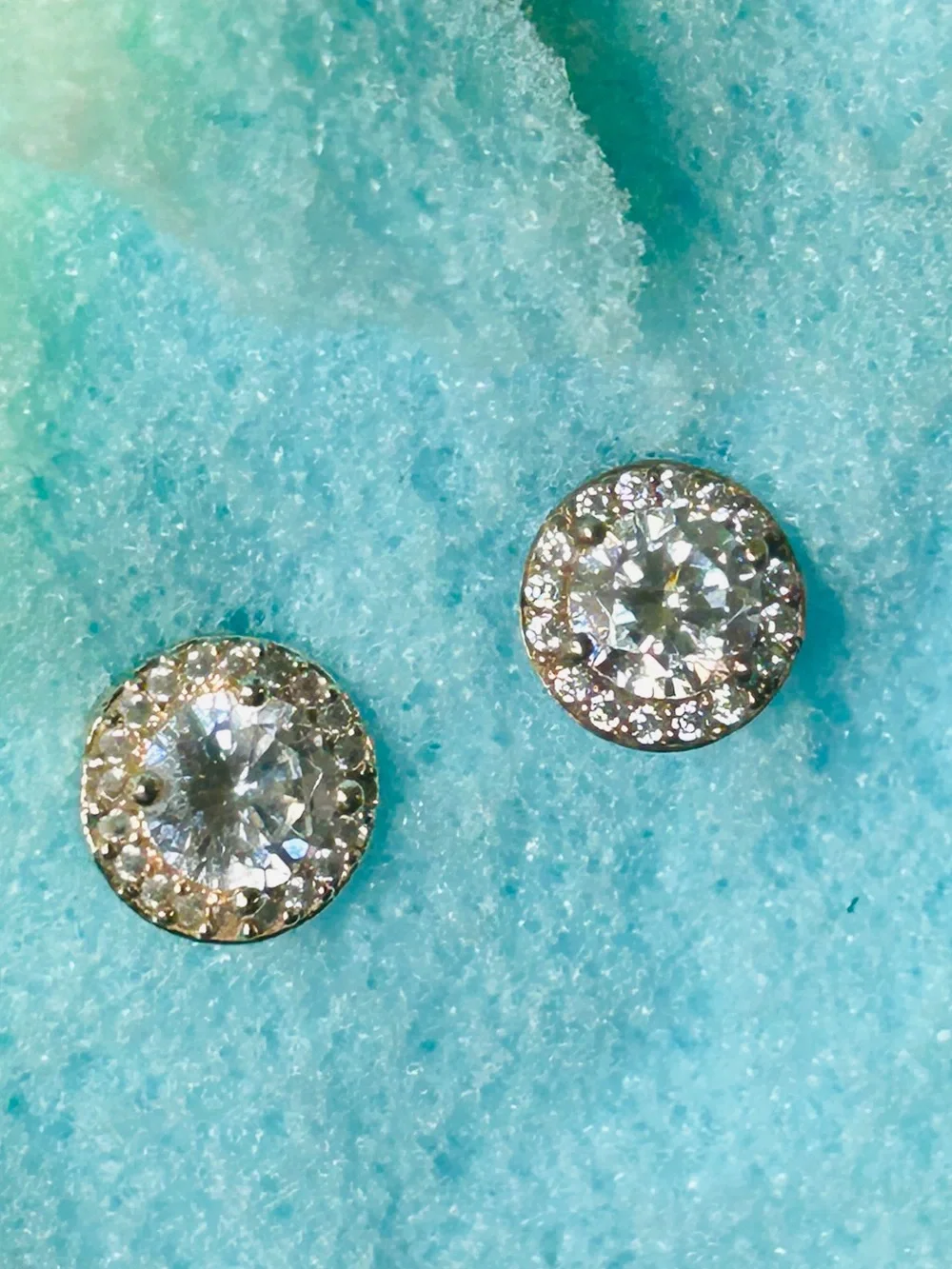 Round Gold Crystal Halo Stud Earrings in Clear